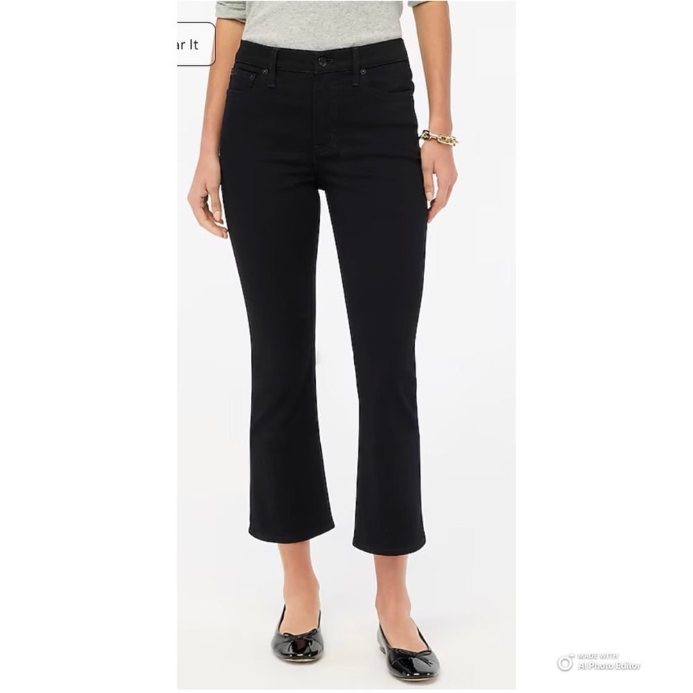 J Crew Factory Black High-Rise Flare Crop Jeans Size 27 NWT